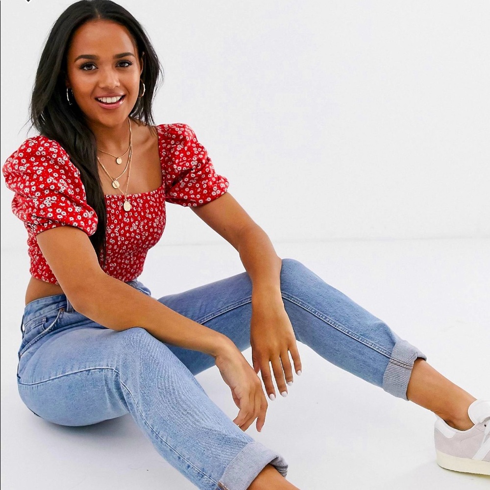 ASOS flower crop top | shirred with puffed sleeves